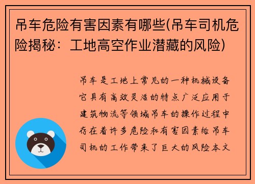 吊车危险有害因素有哪些(吊车司机危险揭秘：工地高空作业潜藏的风险)