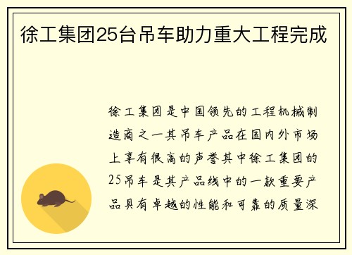 徐工集团25台吊车助力重大工程完成