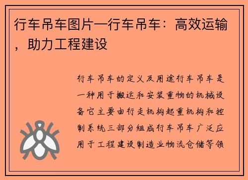 行车吊车图片—行车吊车：高效运输，助力工程建设